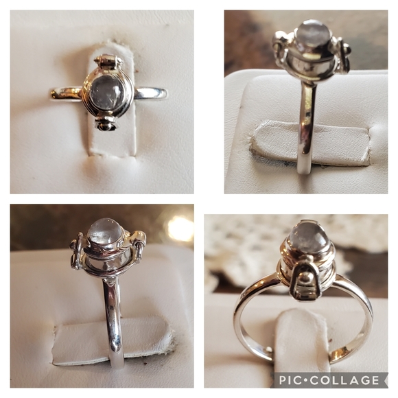Genuine Rainbow Moonstone Poison Box Ring Size 8 - Picture 3 of 8